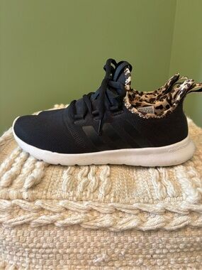 adidas Black Athletic Sneakers with Leopard-Print Lining